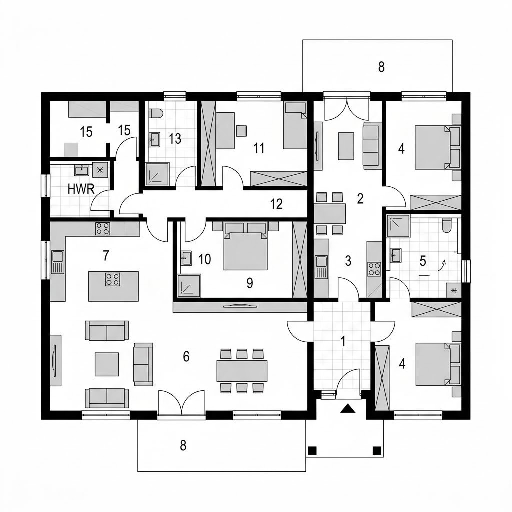 Grundriss Mehrgenerationenhaus Cumulus 200 – 200 m² Mehrgenerationenhaus mit 8 Zimmern
