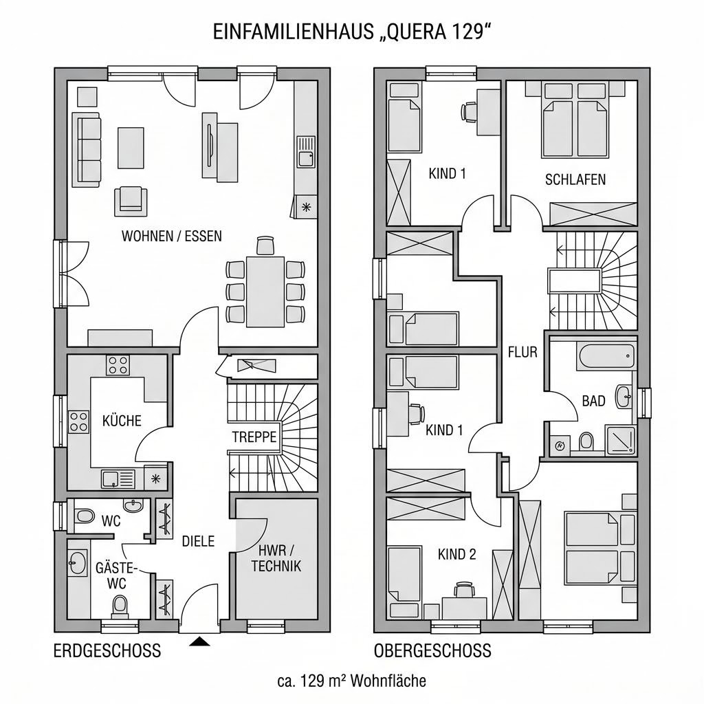 Grundriss Quera 129 von Heinz von Heiden Massivhäuser — 129 m², 4 Zimmer