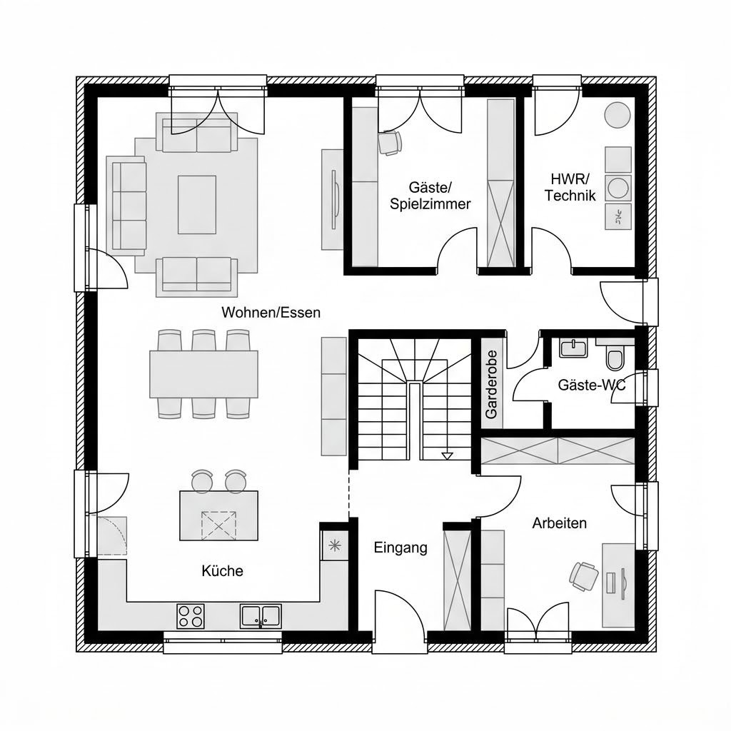 Grundriss Stadtvilla Arcus 152 – 147 m² Stadtvilla mit 5 Zimmern