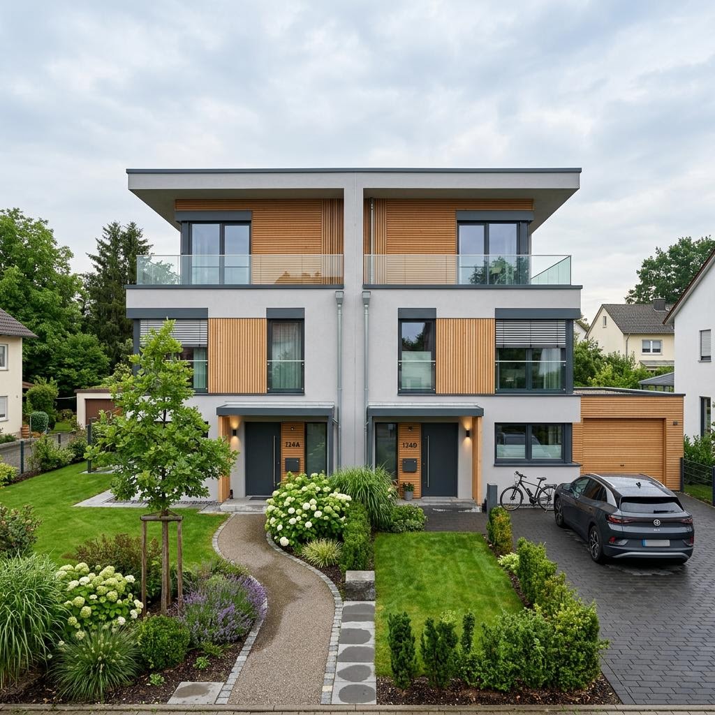 Doppelhaushälfte Twinos 124 Flach von Heinz von Heiden Massivhäuser — Flachdach, 124 m² für schmale Grundstücke
