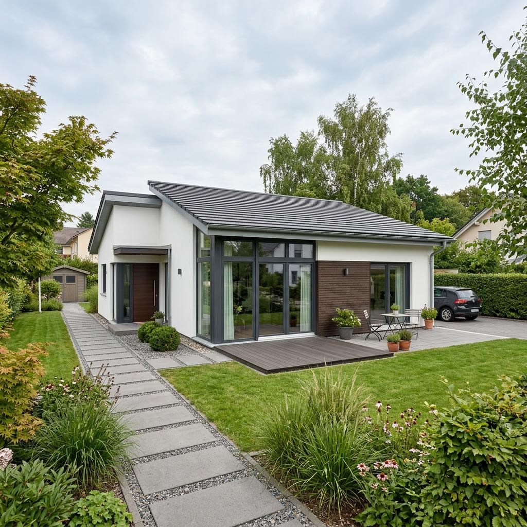 Bungalow Gartenzeile 106 von HELMA Eigenheimbau mit Pultdach — massiver Bungalow mit 106 m²