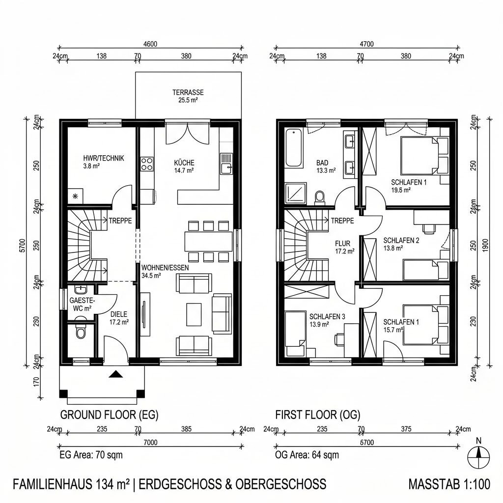 Grundriss casaVita 134 von Beilharz Haus — 134 m², 5 Zimmer
