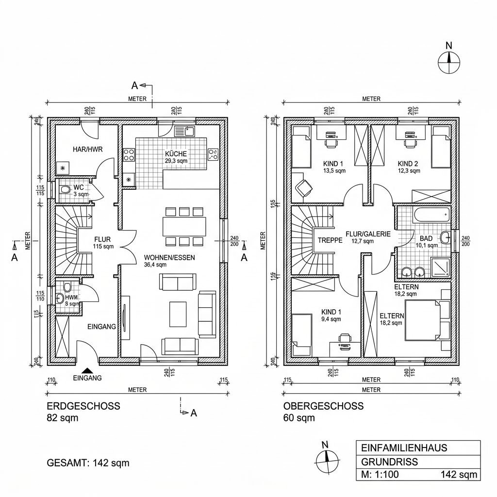Grundriss eco-Haus 142 von Beilharz Haus — 142 m², 5 Zimmer