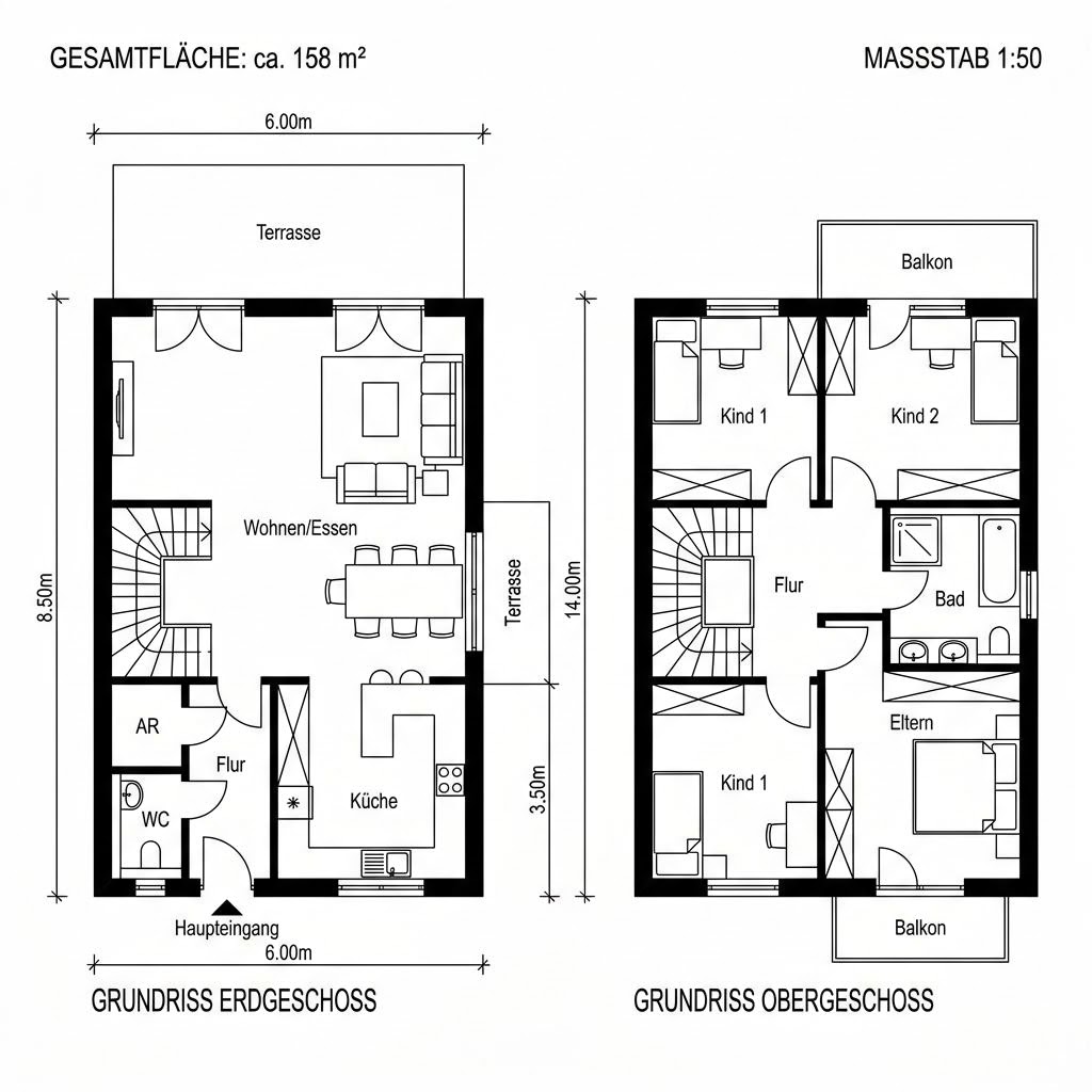 Grundriss eco+Haus 158 von Beilharz Haus — 158 m², 6 Zimmer
