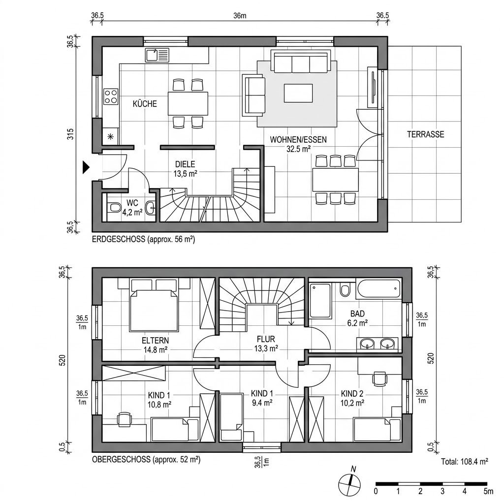 Grundriss Planungsbeispiel 108SB10 von Bio-Solar-Haus — 108 m², 4 Zimmer