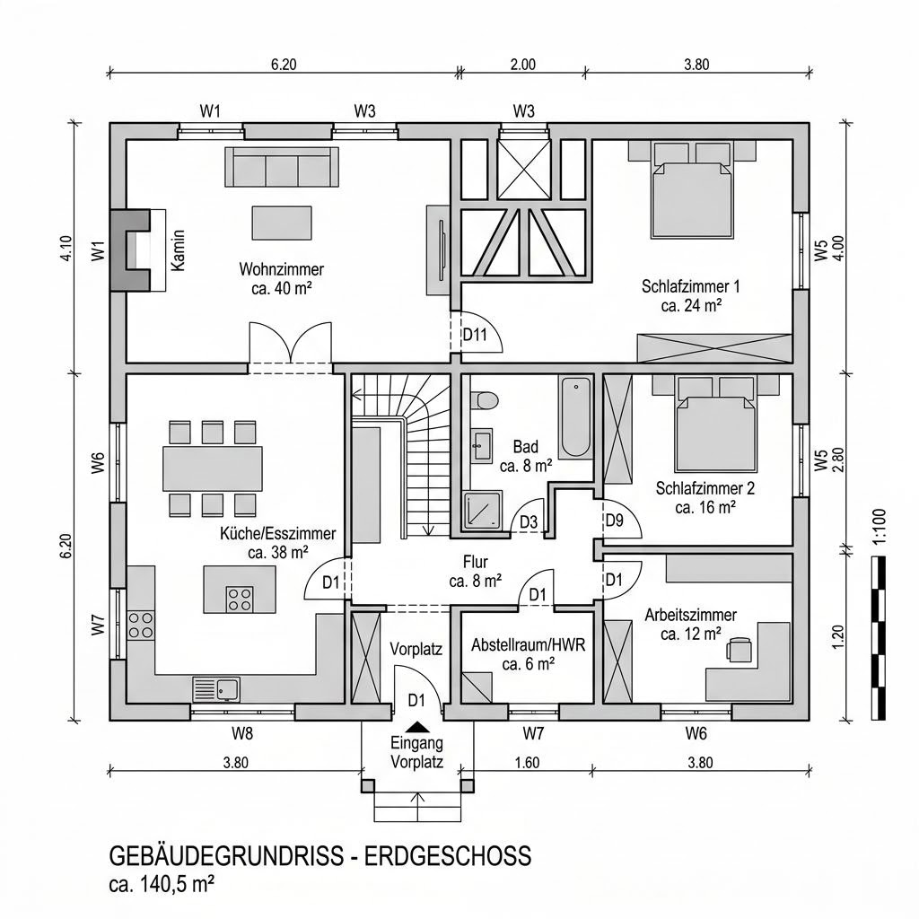 Grundriss Fachwerk-Landhaus – 140 m² Fachwerkhaus mit 5 Zimmern