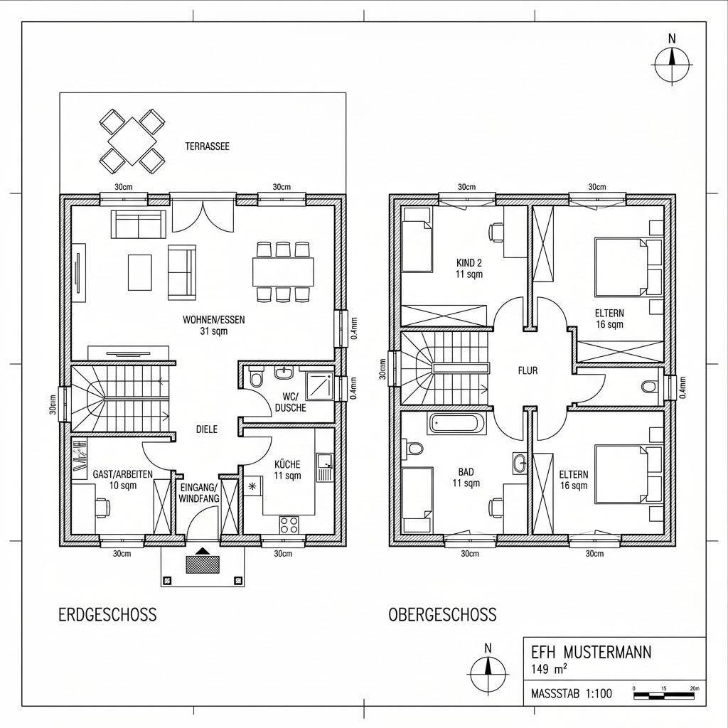Grundriss Solln von Isartaler Holzhaus — 149 m², 5 Zimmer
