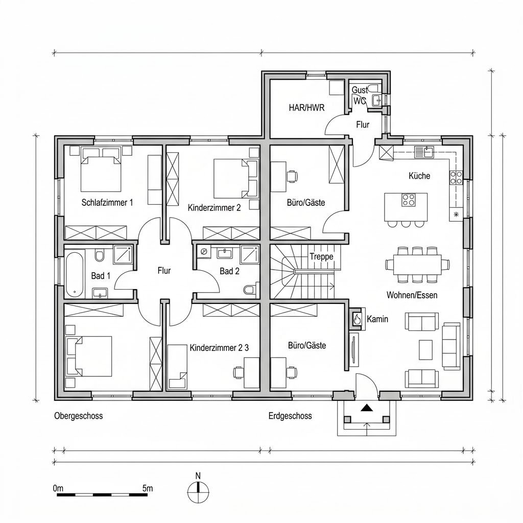 Grundriss Modernes Fachwerkhaus – 165 m² Fachwerkhaus mit 5 Zimmern