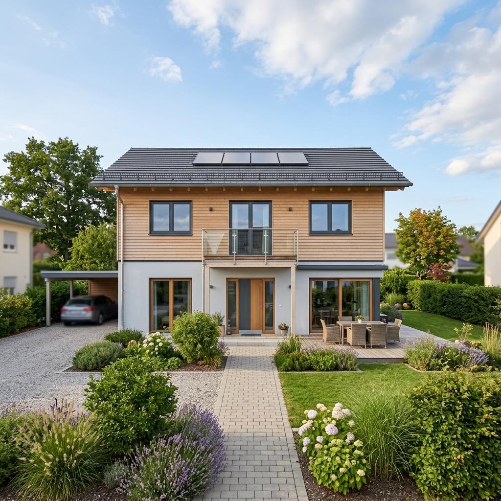 Holzhaus Vollholzhaus Fichte 142 von Petershaus — Familienhaus aus massiver Fichte
