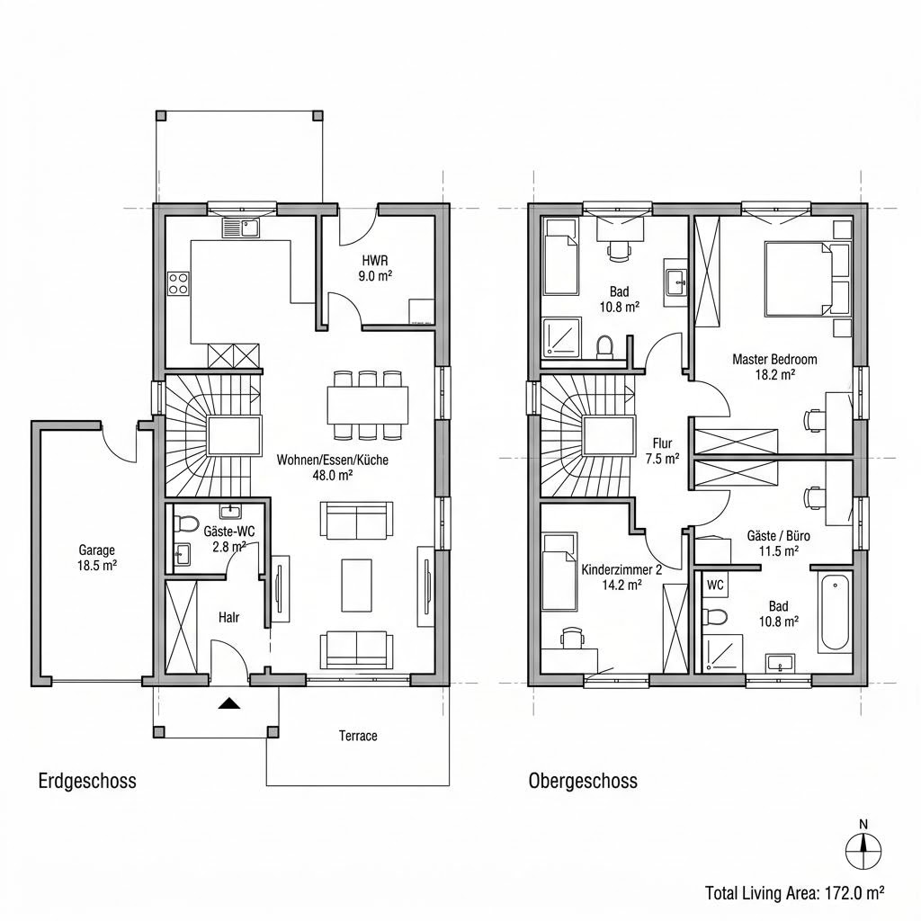Grundriss Vollholzhaus See 172 von Petershaus — 172 m², 6 Zimmer