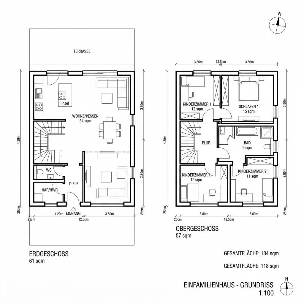 Grundriss Vollholzhaus Tanne 118 von Petershaus — 118 m², 4 Zimmer