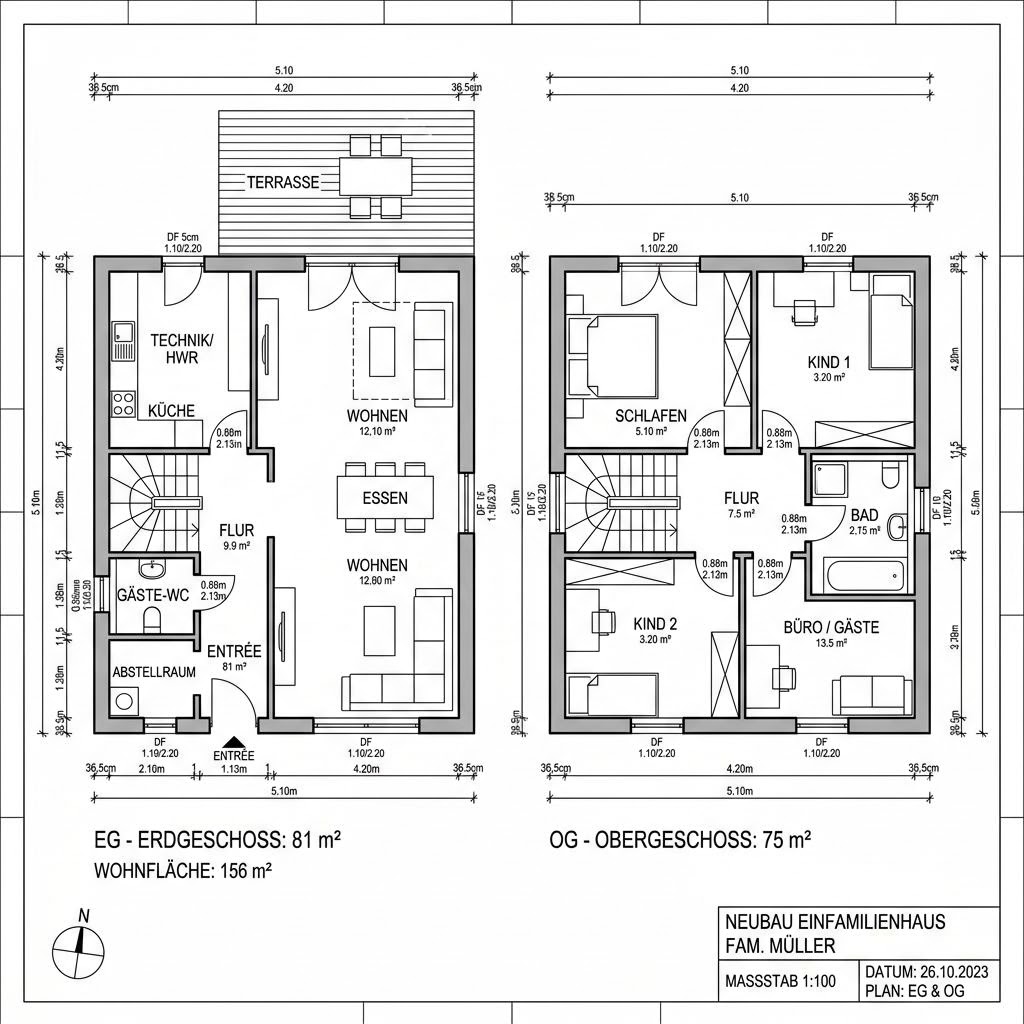 Grundriss Landhaus Linz von Sonnleitner Holzbauwerke — 156 m², 5 Zimmer