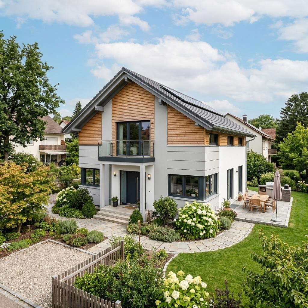 Holzhaus Landhaus Regen von Sonnleitner Holzbauwerke — klassisches Familienhaus mit Satteldach