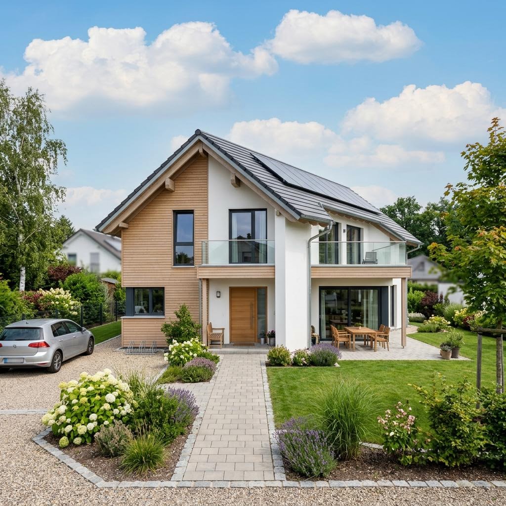 Holzhaus Landhaus Vils von Sonnleitner Holzbauwerke — kompaktes Familienhaus mit Satteldach