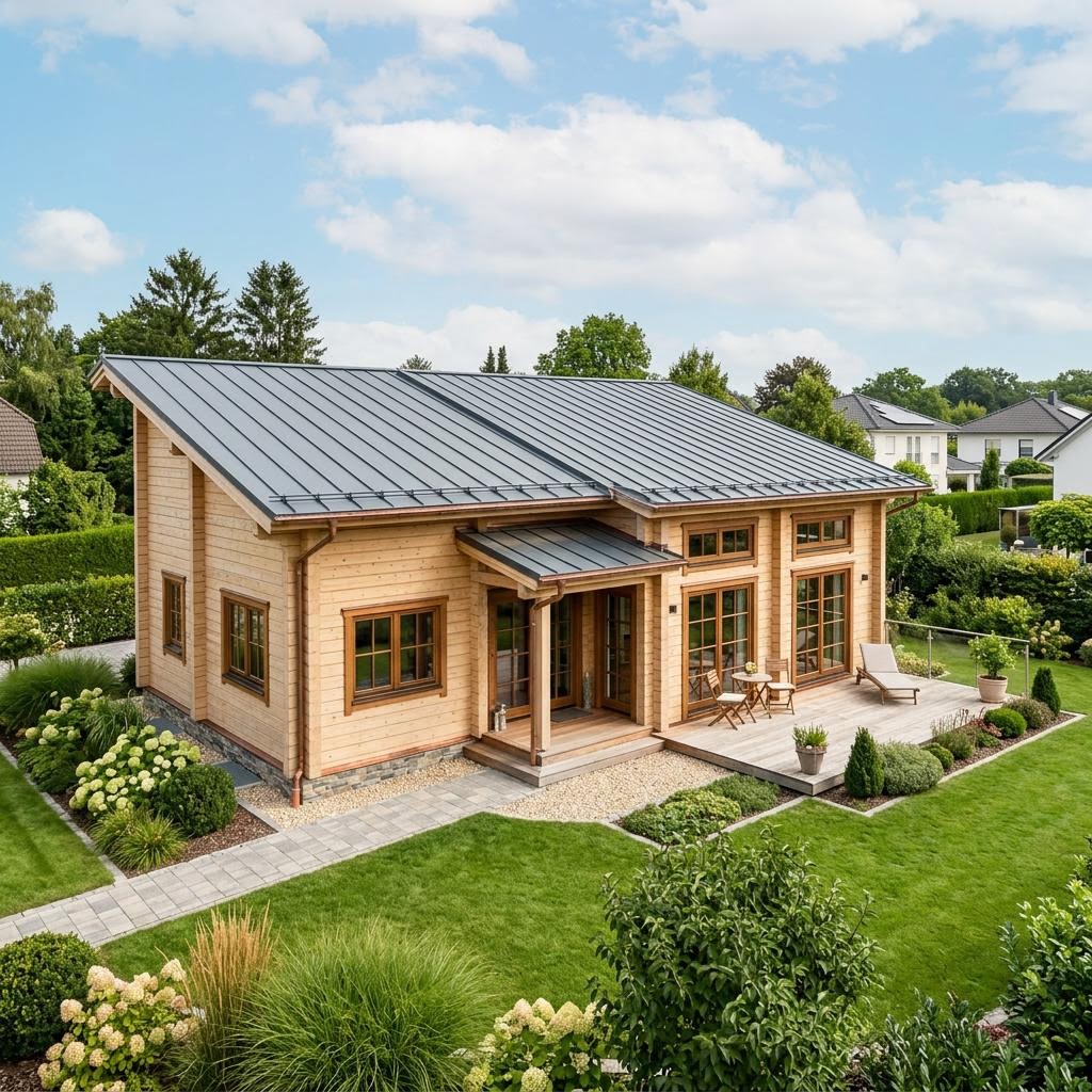 Blockhaus Polar 118 von Honka Blockhaus mit Pultdach — ebenerdiges finnisches Massivholzhaus mit 118 m²