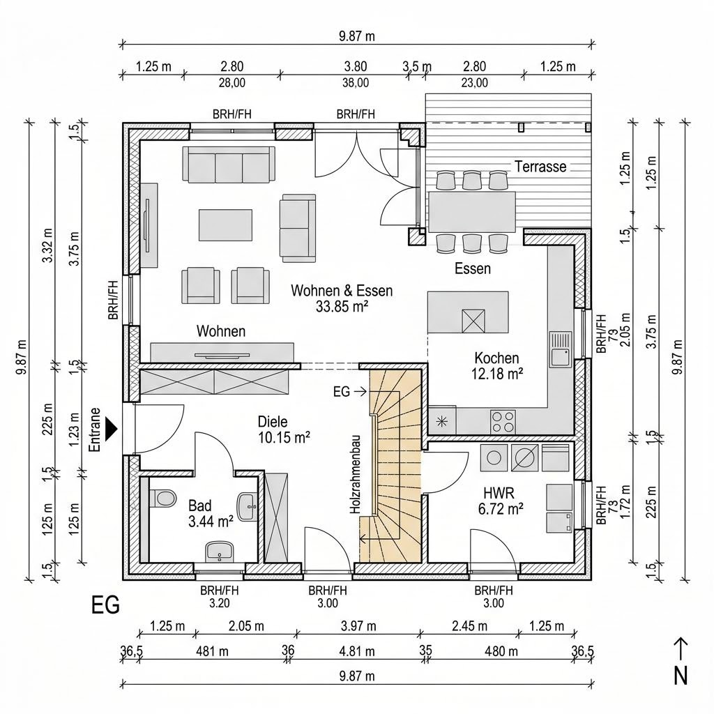 Grundriss Blockhaus Tahko 152 – 152 m² Holzhaus mit 5 Zimmern