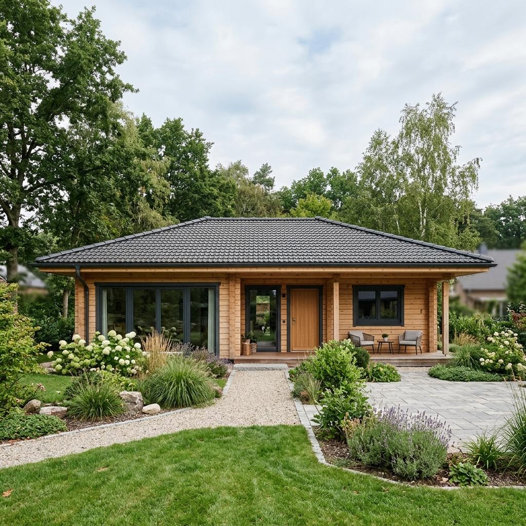 Blockhaus-Bungalow Lakka 102 von Honka mit Walmdach aus Massivholz