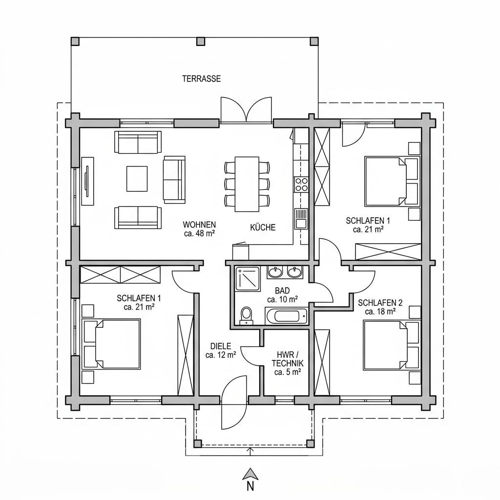 Grundriss Saima 124 von Honka — 124 m², 4 Zimmer