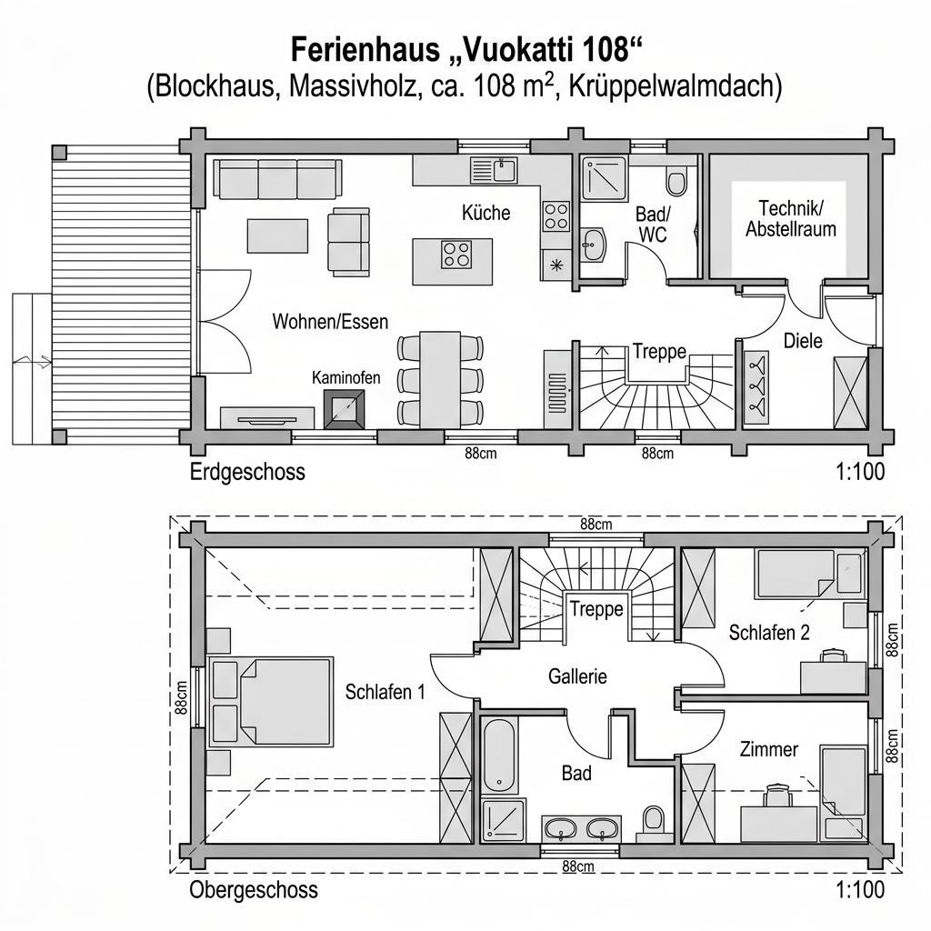Grundriss Vuokatti 108 von Honka — 108 m², 5 Zimmer