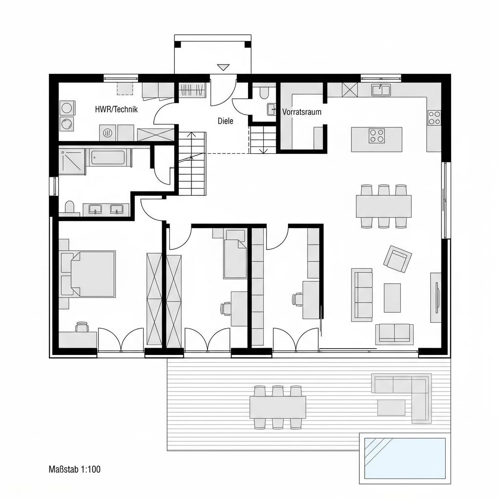 Grundriss ART Flachdach 190 – 190 m² Flachdachhaus mit 5 Zimmern
