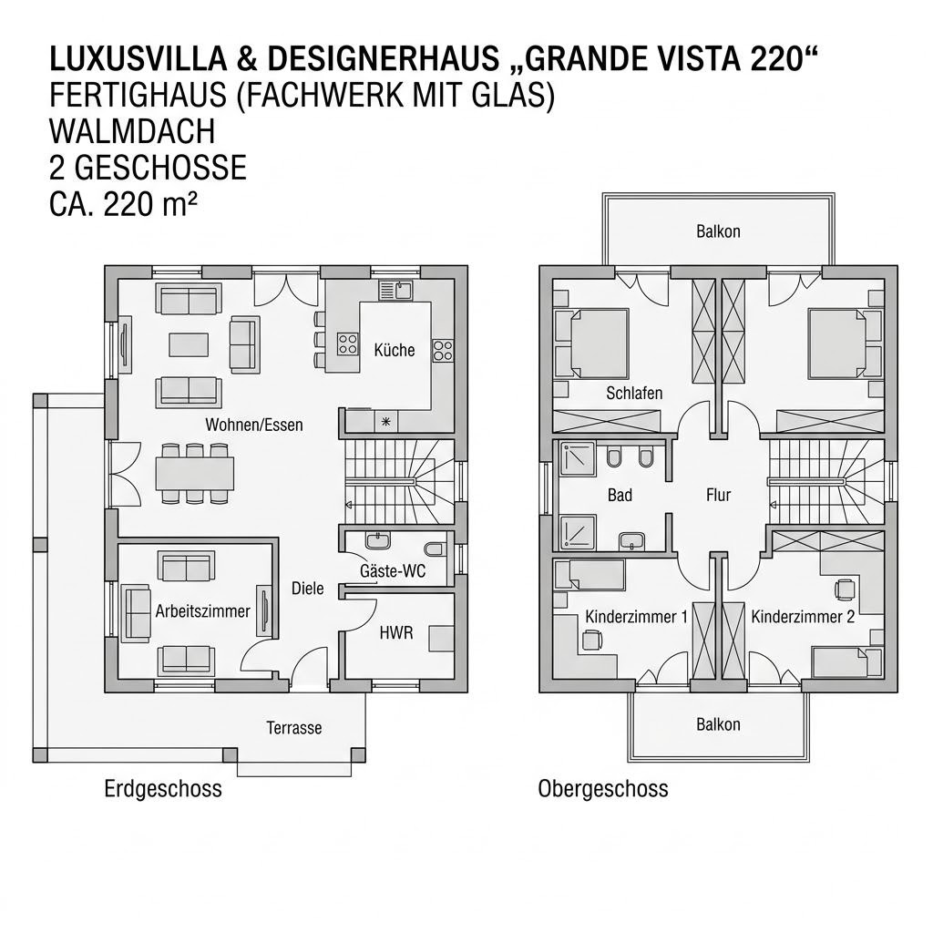 Grundriss Grande Vista 220 von HUF HAUS — 220 m², 7 Zimmer