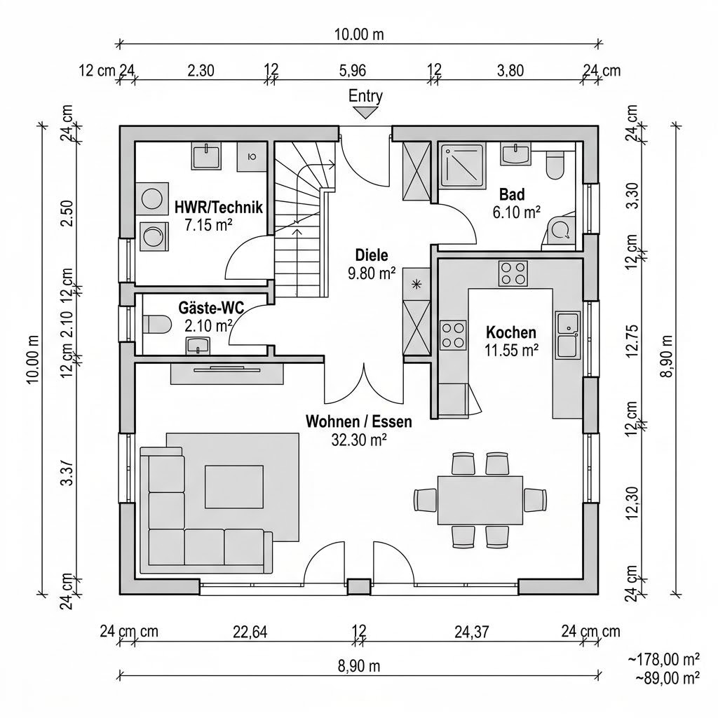 Grundriss Kubushaus ART 178 von HUF HAUS — 178 m², 5 Zimmer