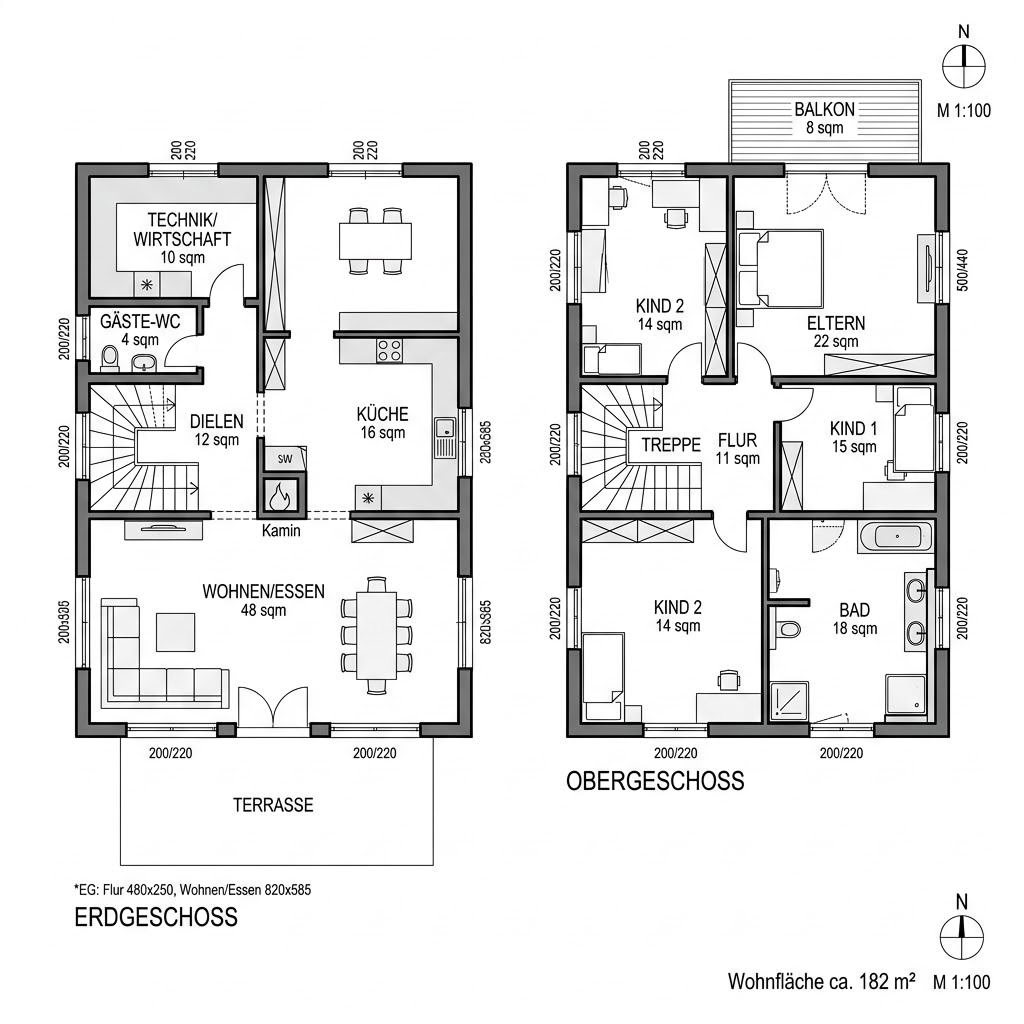 Grundriss Family 182 von KAMPA — 182 m², 6 Zimmer