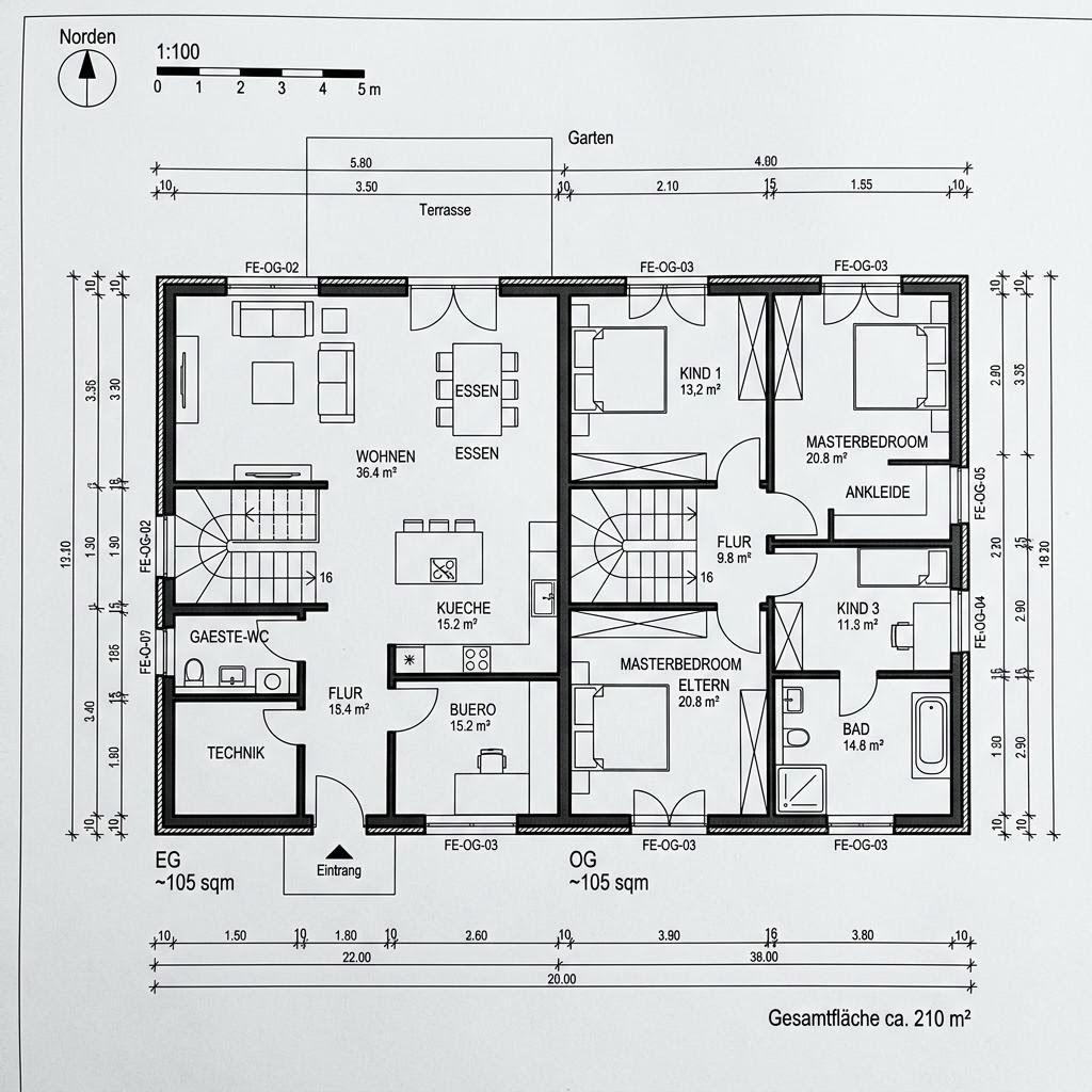 Grundriss Family 210 von KAMPA — 210 m², 7 Zimmer