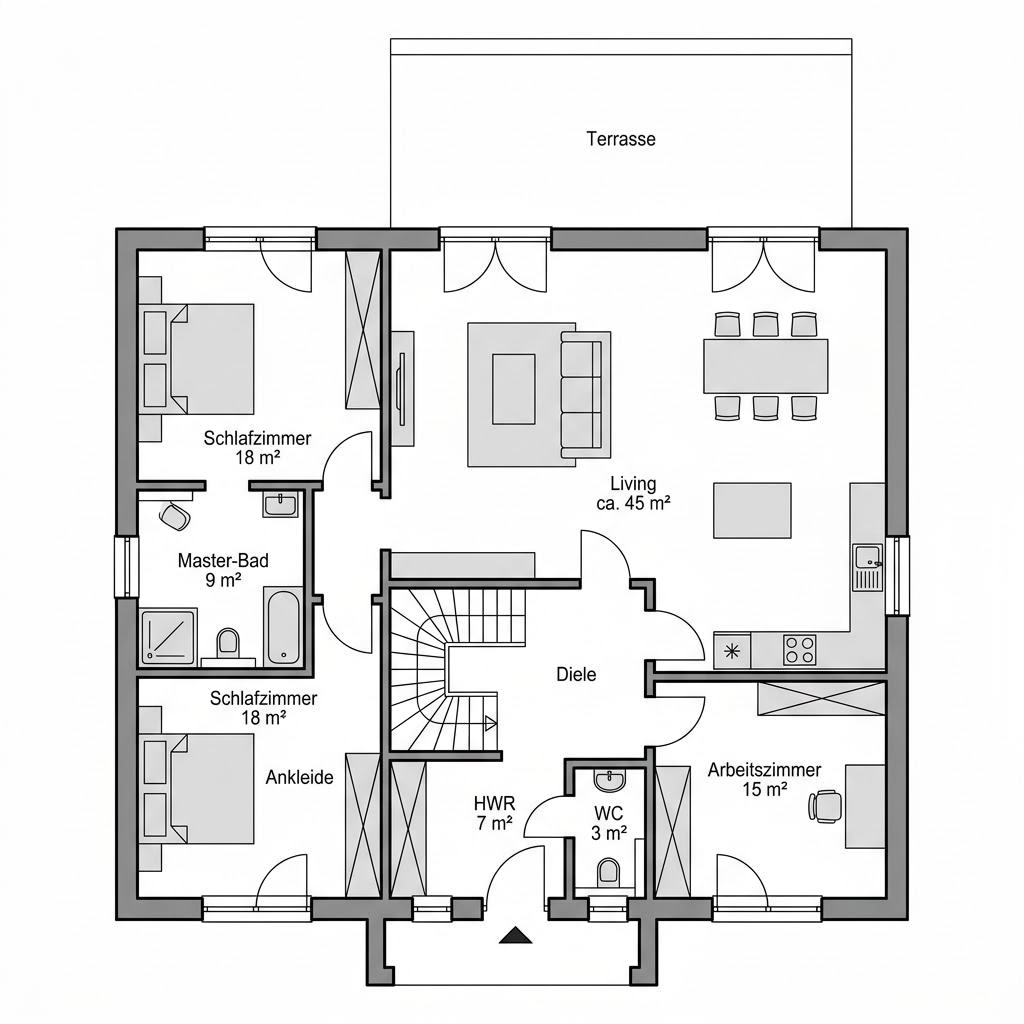 Grundriss Solid 140 – 140 m² Einfamilienhaus mit 5 Zimmern