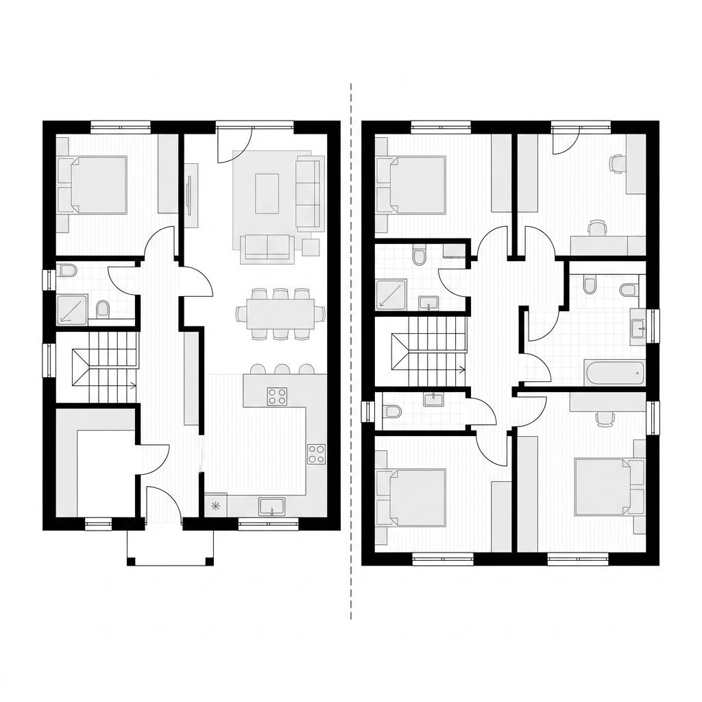 Grundriss Zweifamilienhaus KlimaDuo 200 – 200 m² Zweifamilienhaus mit 7 Zimmern