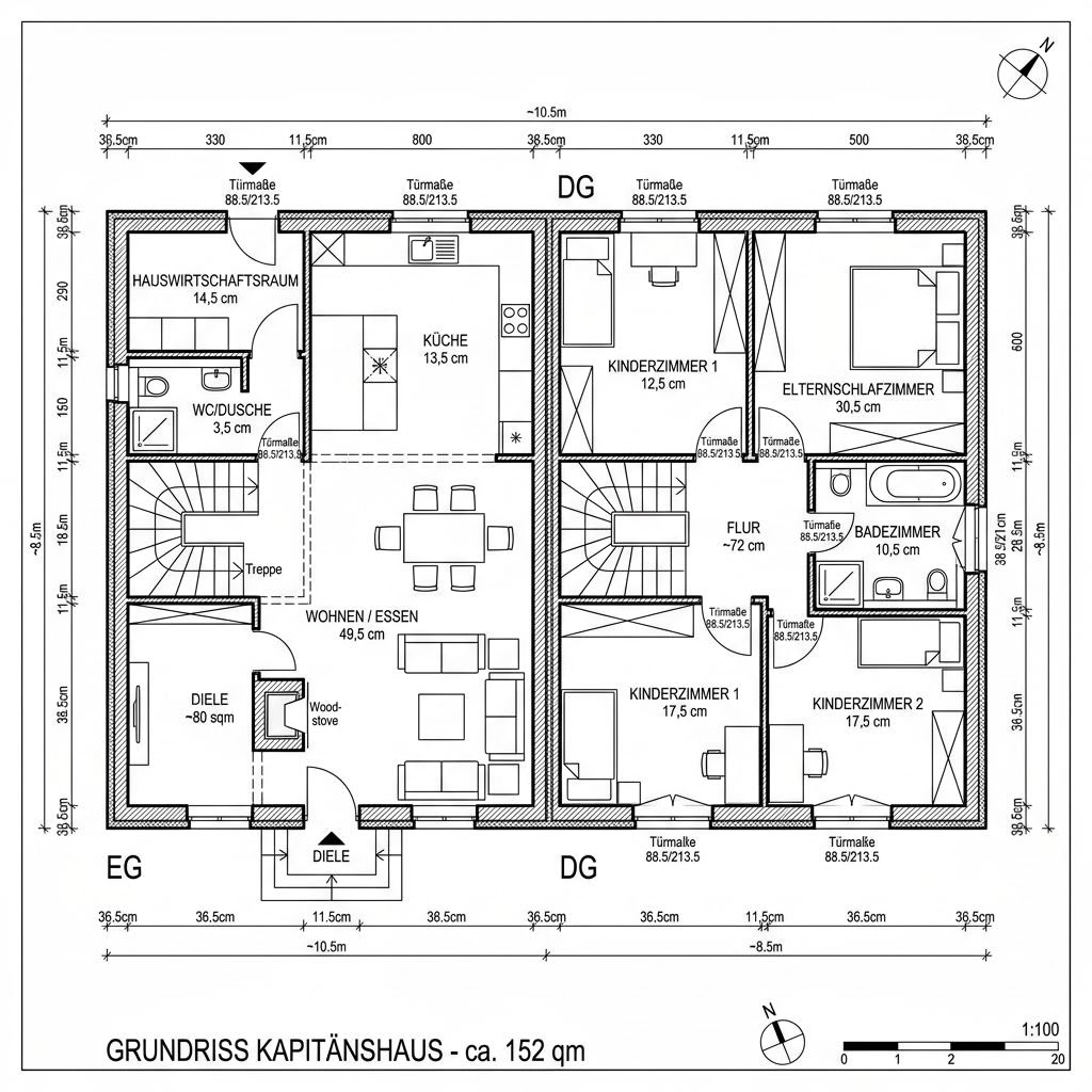 Grundriss Backbord 152 von Dammann-Haus — 152 m², 5 Zimmer