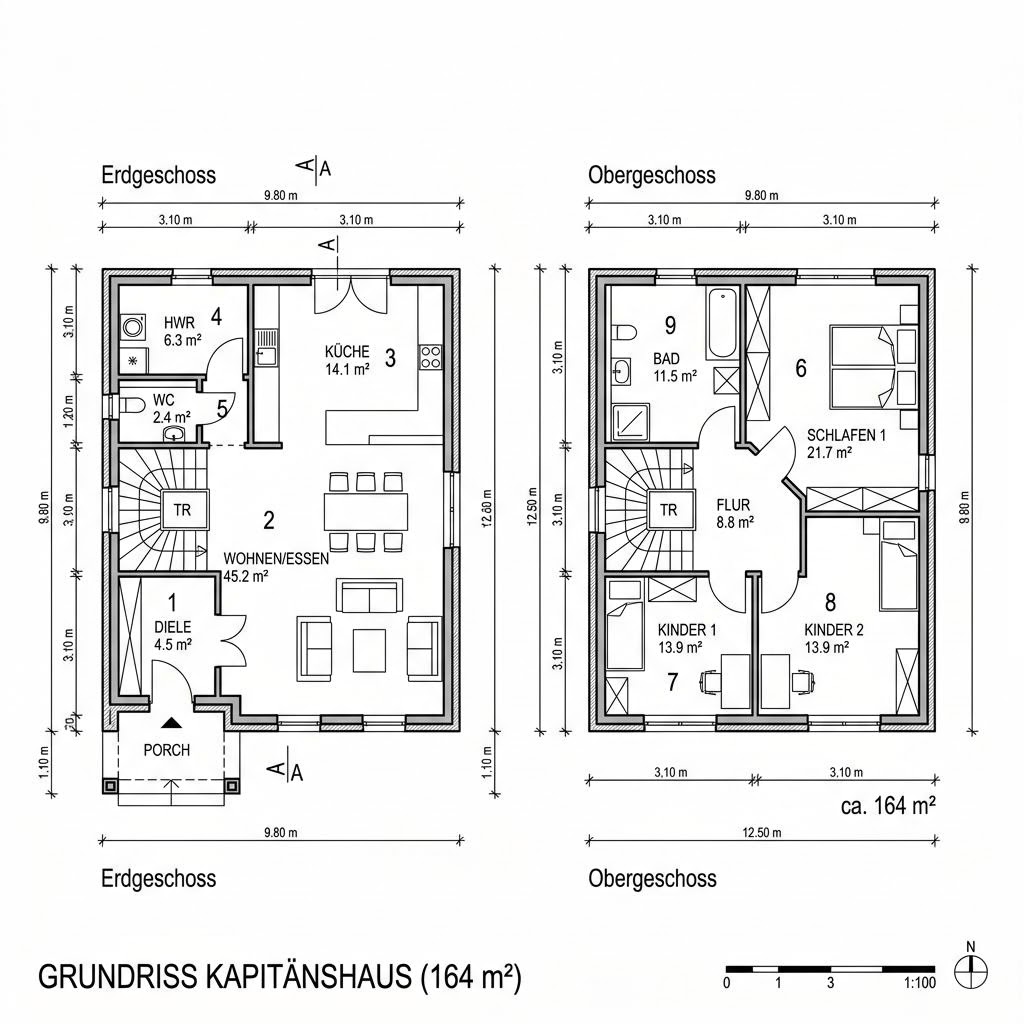 Grundriss Steuerbord 164 von Dammann-Haus — 164 m², 5 Zimmer