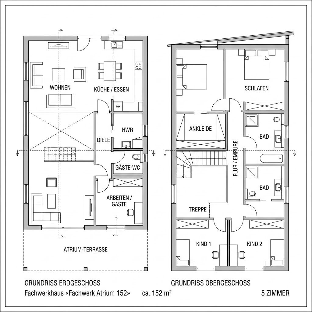 Grundriss Fachwerk Atrium 152 – 152 m² Fachwerkhaus mit 5 Zimmern