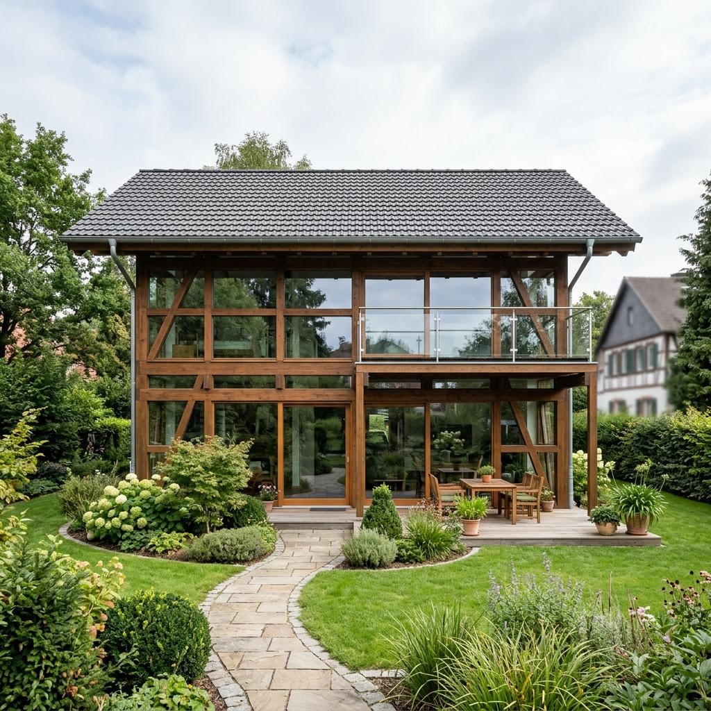 Fachwerkhaus Loft 138 von KD-Haus aus Holz und Glas mit Satteldach im Loftstil