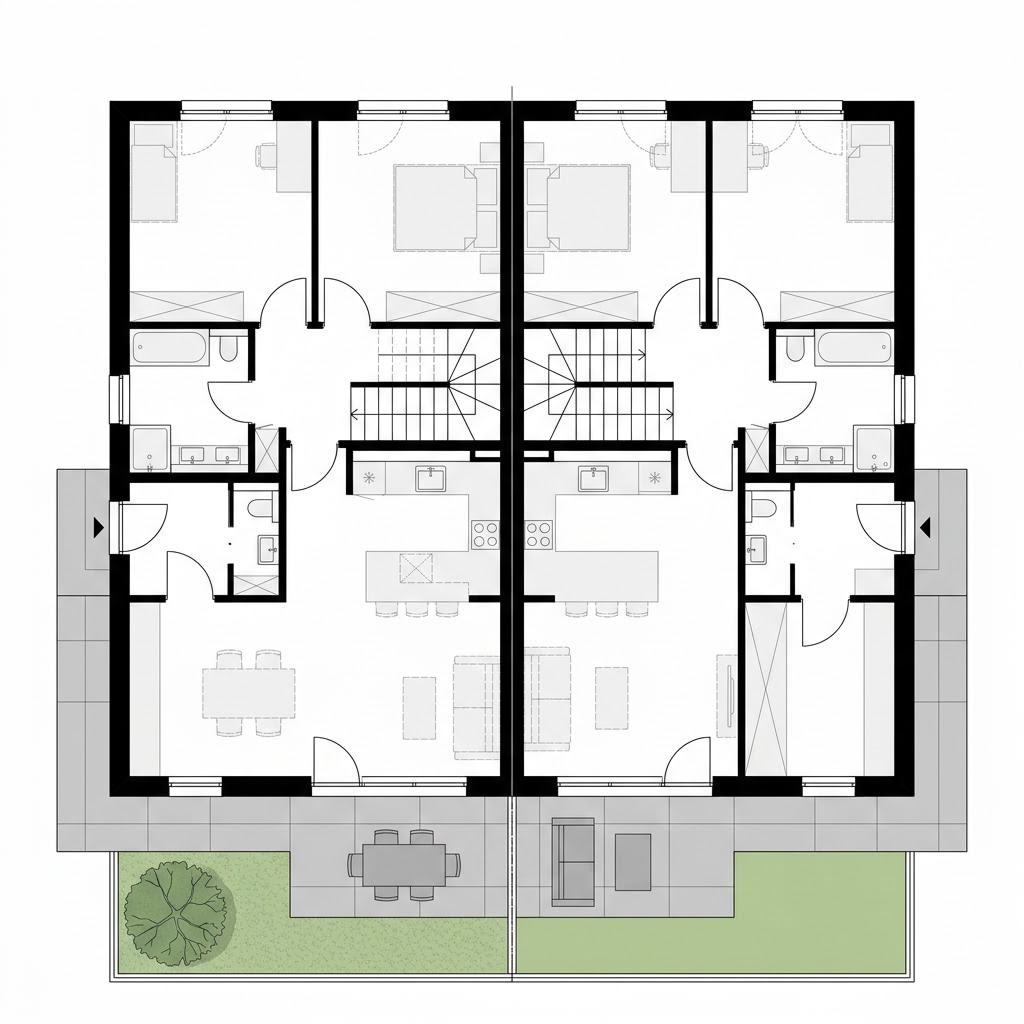 Grundriss Doppelhaus Cetus 128 von Kern-Haus — 128 m², 4 Zimmer