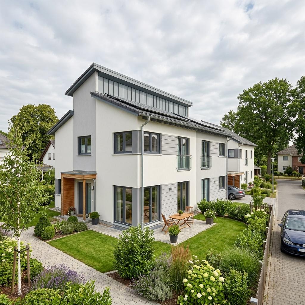 Doppelhaushälfte Doppelhaus Duplo 100 von Kern-Haus — Pultdach, 100 m² für schmale Grundstücke