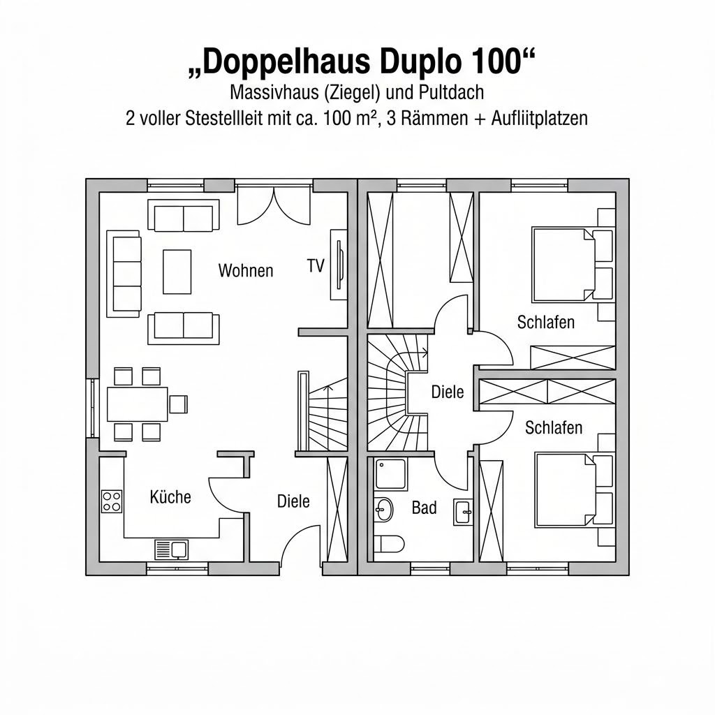 Grundriss Doppelhaus Duplo 100 von Kern-Haus — 100 m², 3 Zimmer