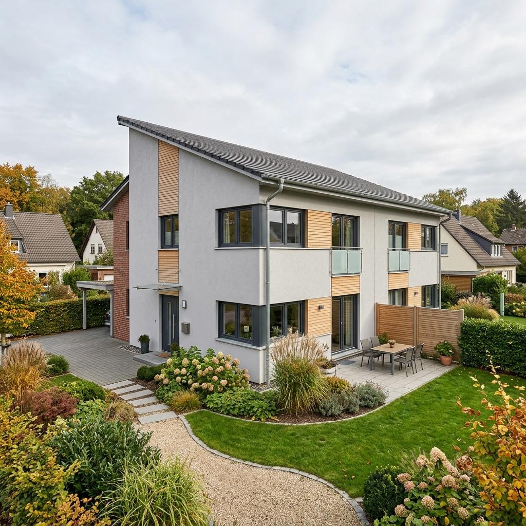 Doppelhaushälfte Doppelhaus Duplo 106 von Kern-Haus — Pultdach, 106 m² für schmale Grundstücke