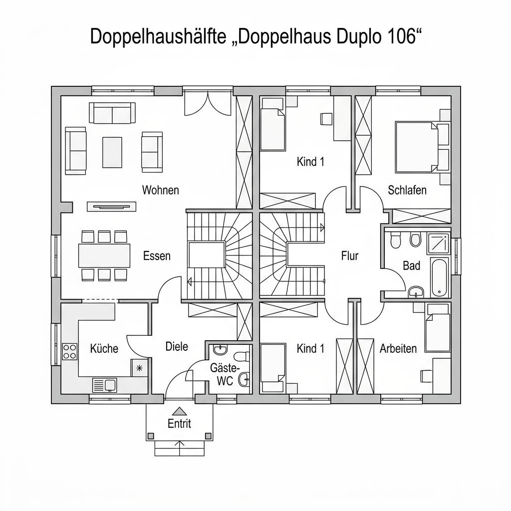 Grundriss Doppelhaus Duplo 106 von Kern-Haus — 106 m², 4 Zimmer