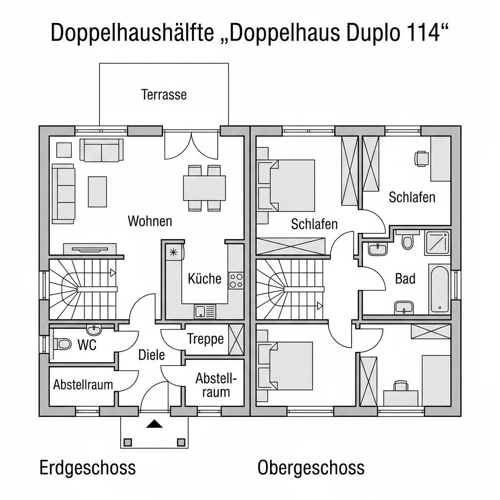 Grundriss Doppelhaus Duplo 114 von Kern-Haus — 114 m², 4 Zimmer