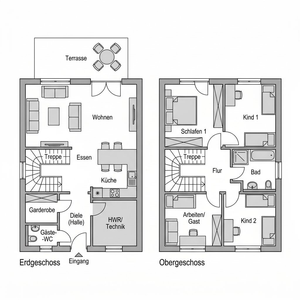 Grundriss Doppelhaus Duplo 152 von Kern-Haus — 152 m², 6 Zimmer