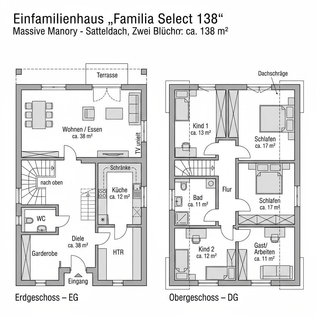 Grundriss Familia Select 138 von Kern-Haus — 138 m², 5 Zimmer