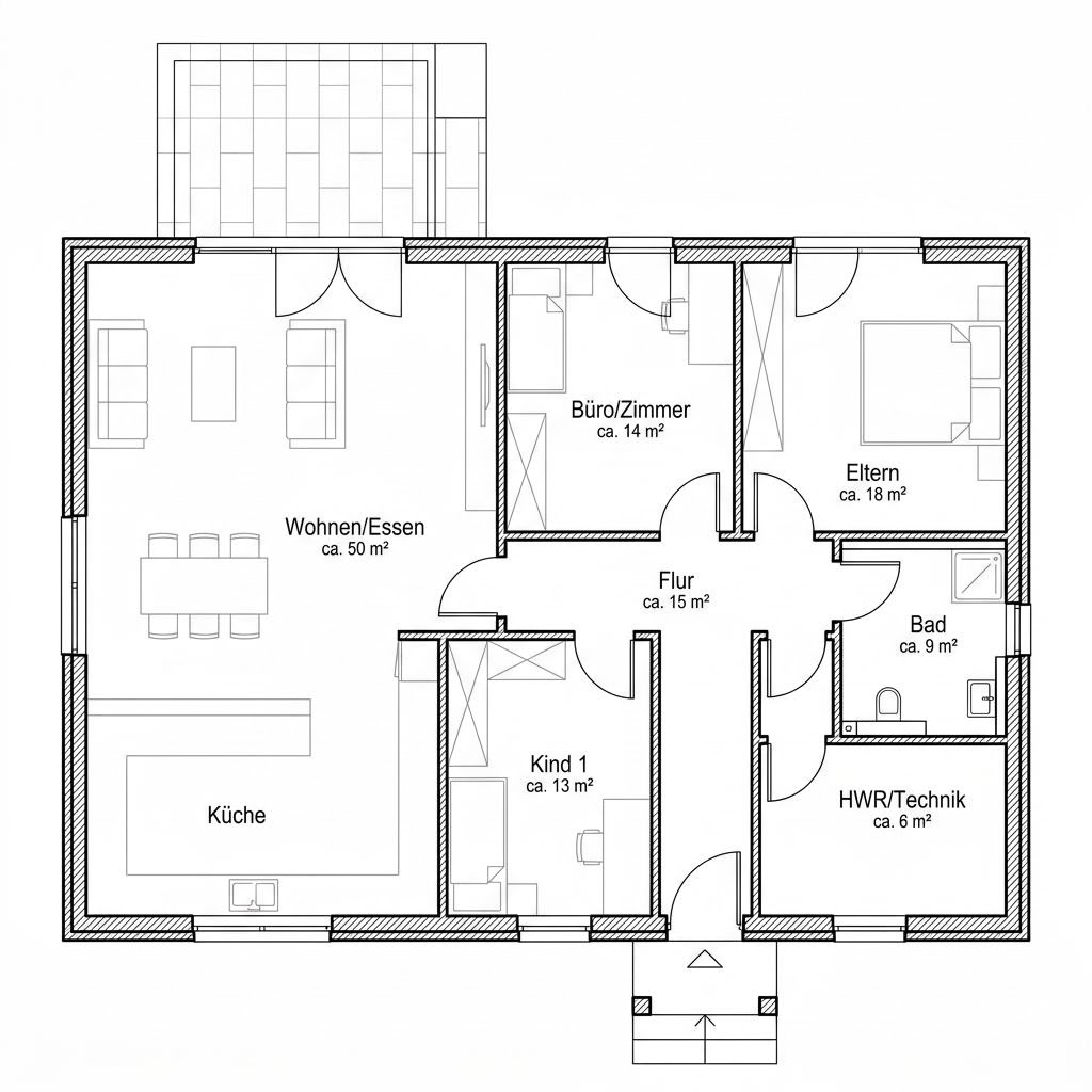 Grundriss Family One 125 – 125 m² Einfamilienhaus mit 4 Zimmern
