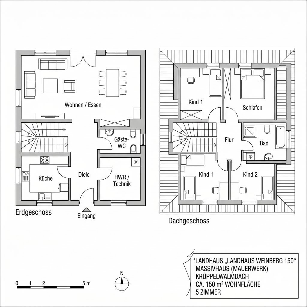 Grundriss Landhaus Weinberg 150 – 150 m² Landhaus mit 5 Zimmern