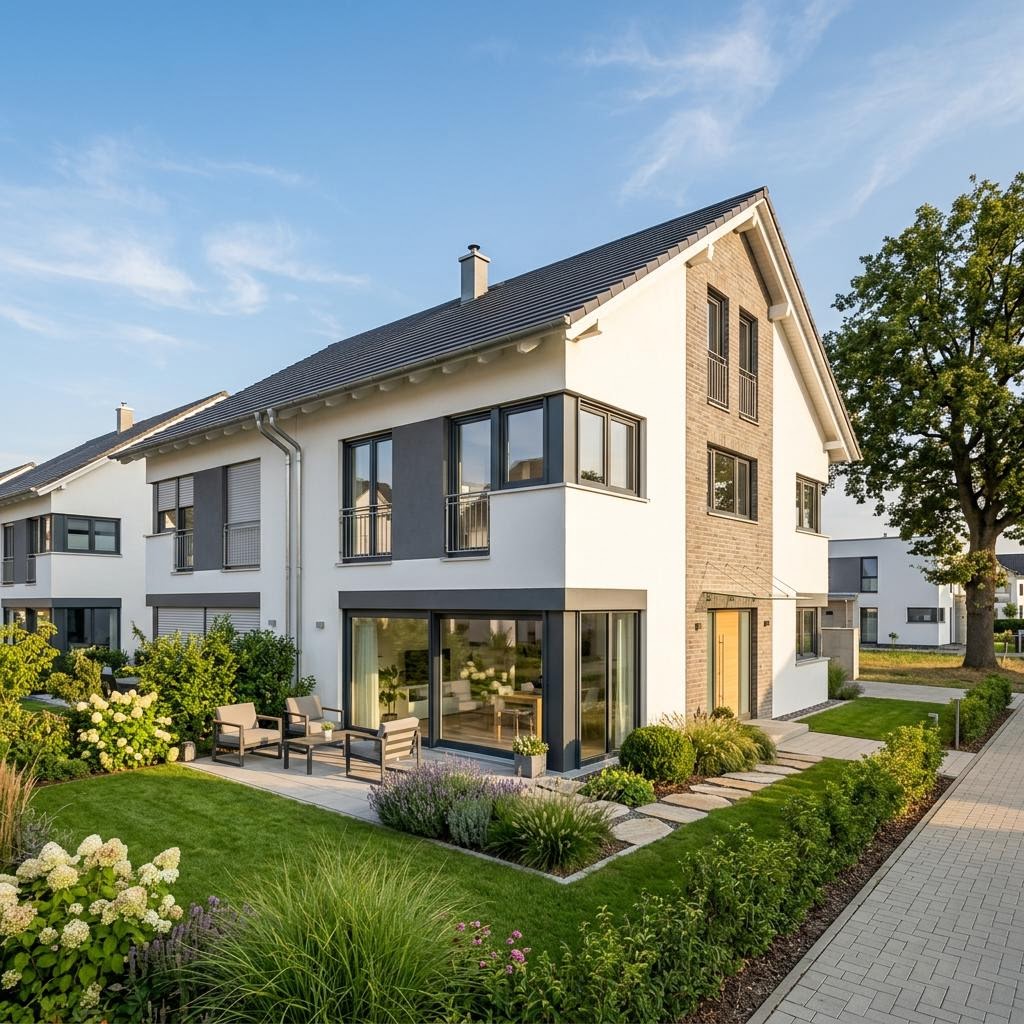 Reihenhaus Reihenendhaus Rivo R148 von Kern-Haus mit Satteldach und 148 m² Wohnfläche