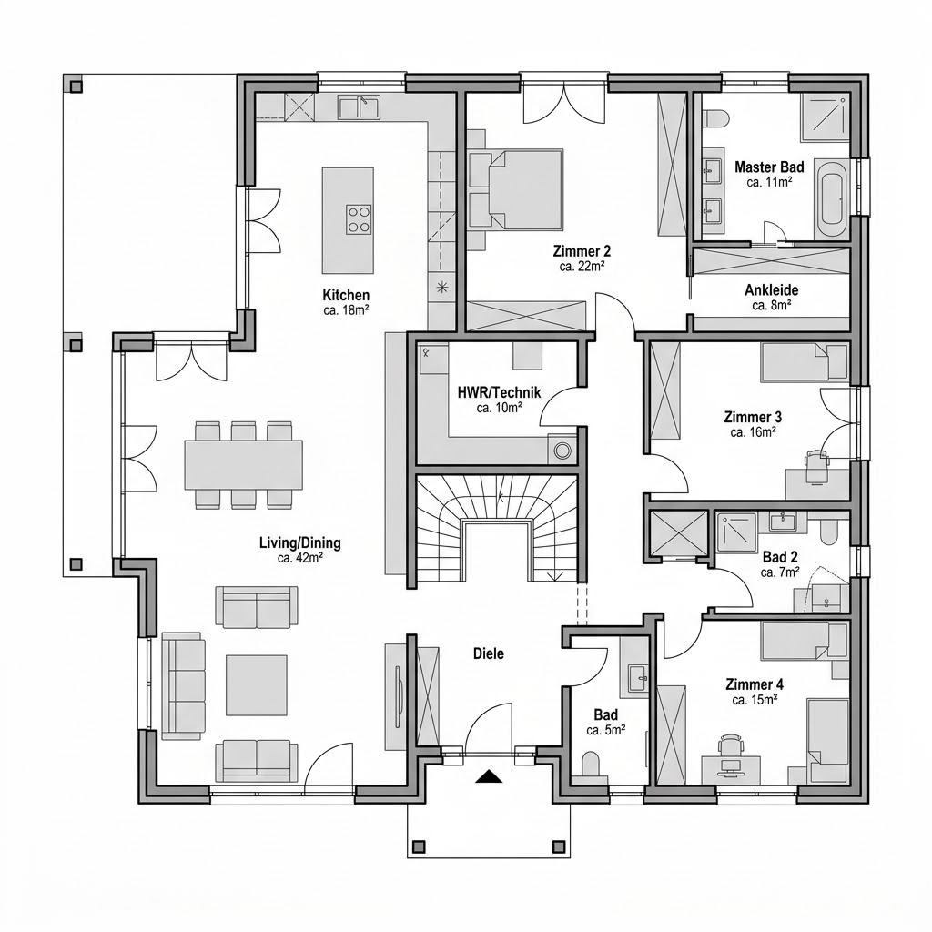 Grundriss Stadtvilla Certo – 163 m² Stadtvilla mit 5 Zimmern