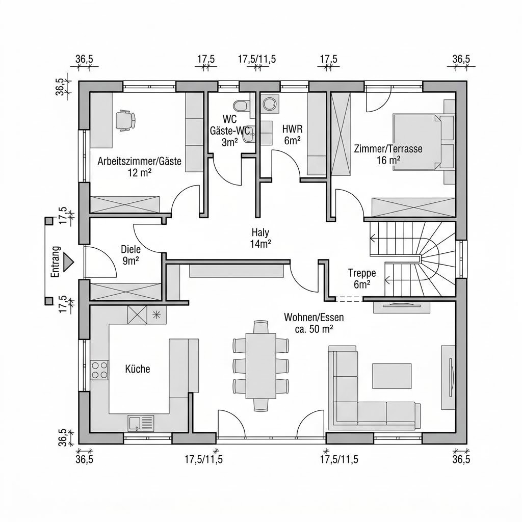 Grundriss Stadtvilla Novo – 150 m² Stadtvilla mit 5 Zimmern