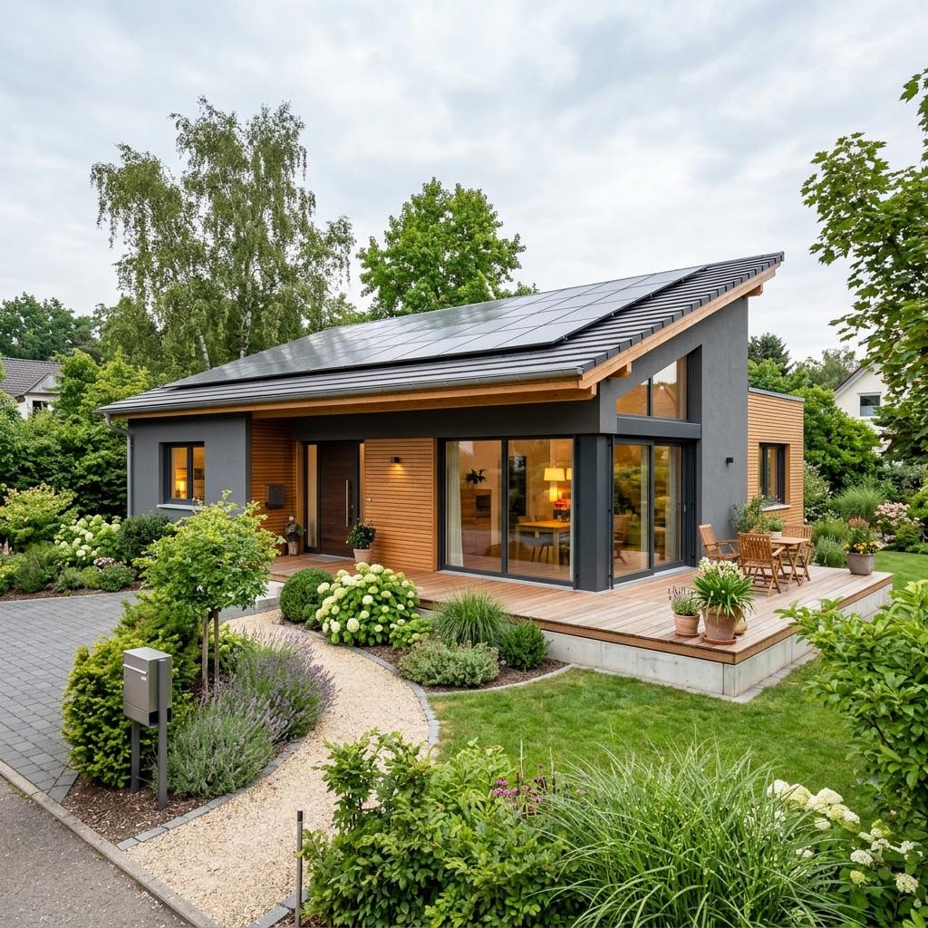 Pultdach-Bungalow Pult Bungalow Solar 120 von Kitzlinger Haus mit Solardach und Gartenzugang