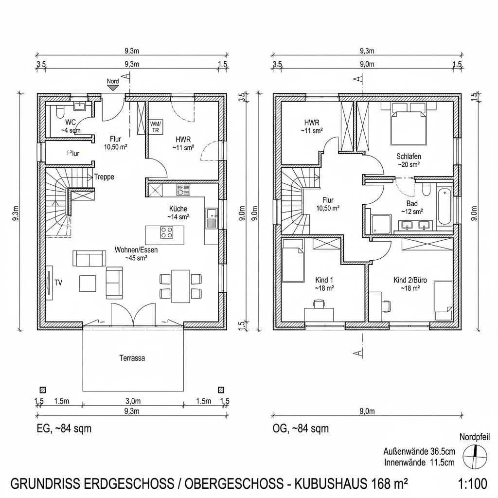 Grundriss Kubushaus Vetro 168 von DAVINCI HAUS — 168 m², 4 Zimmer
