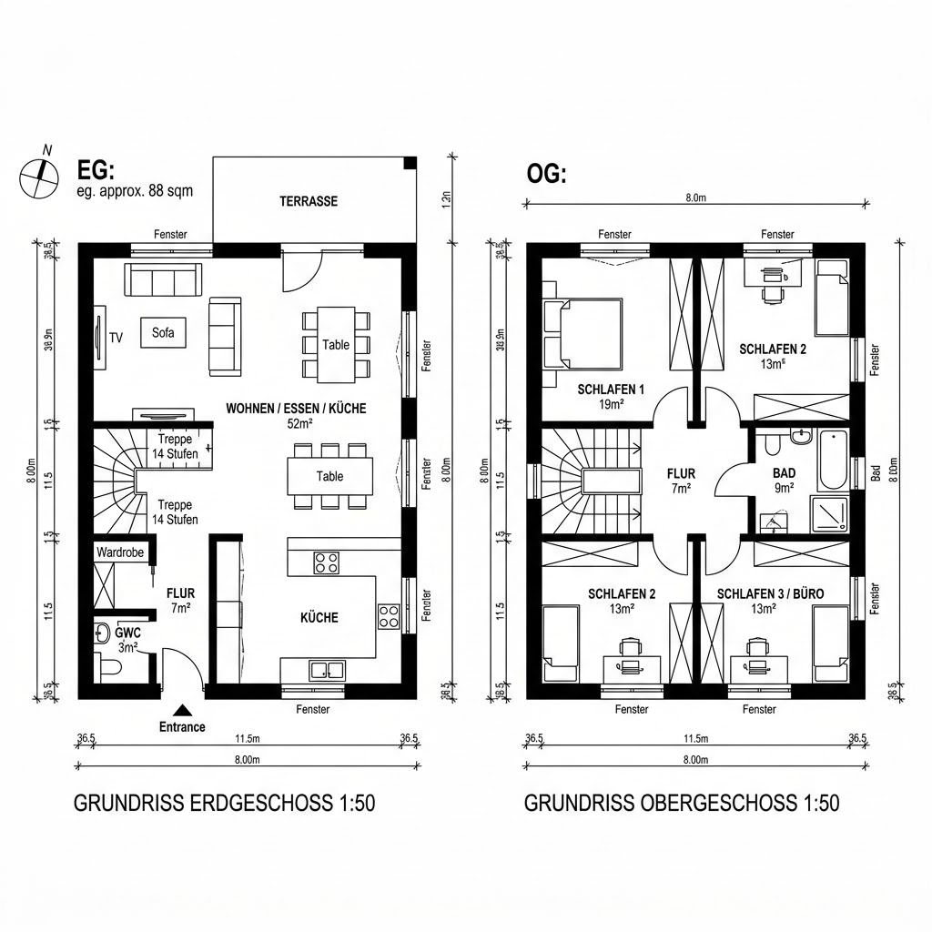 Grundriss Kubus Arte 176 von GRIFFNER — 176 m², 5 Zimmer